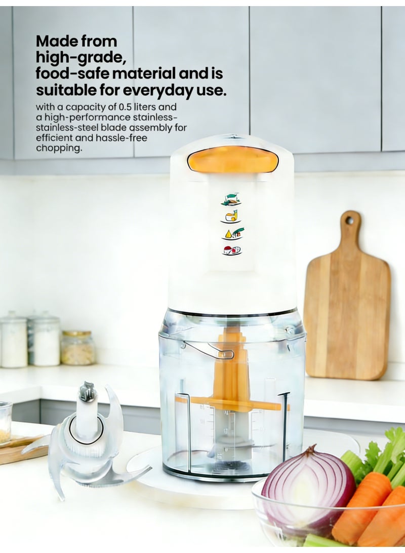 محضرة طعام صغيرة متعددة الاستخدامات بسرعتين، سعة وعاء 500 مل، 4 شفرات من الفولاذ المقاوم للصدأ | مثالية لخلط وتقطيع الفواكه والخضراوات وغيرها 500 مل 500 واط - Image 2